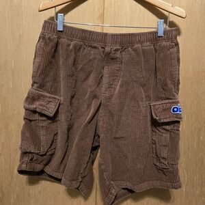 Obey Corduroy Cargo Shorts Mens Large Brown Elastic Waist Streetwear Utility